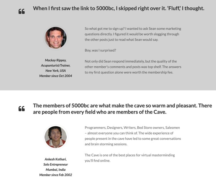 screenshot of 5000bc testimonials