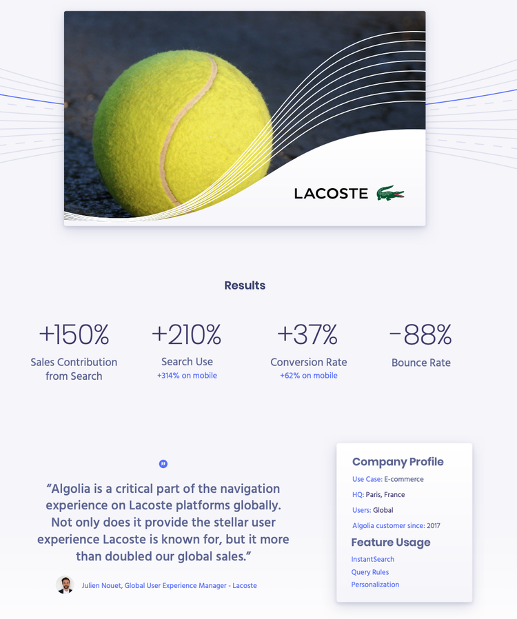 Algolia testimonial page