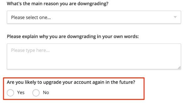 Visualization of Hotjar survey to users that downgrade their plan