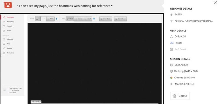 screenshot of Hotjar customer negative feedback screen