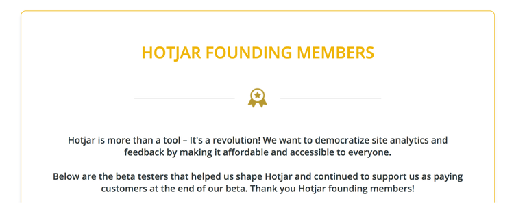 screenshot of Hotjar's founding member's webpage