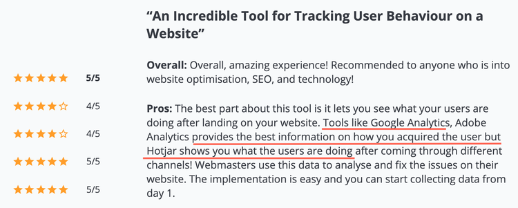 screenshot of a Hotjar customer review