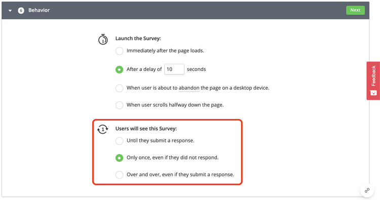 Hotjar survey frequency