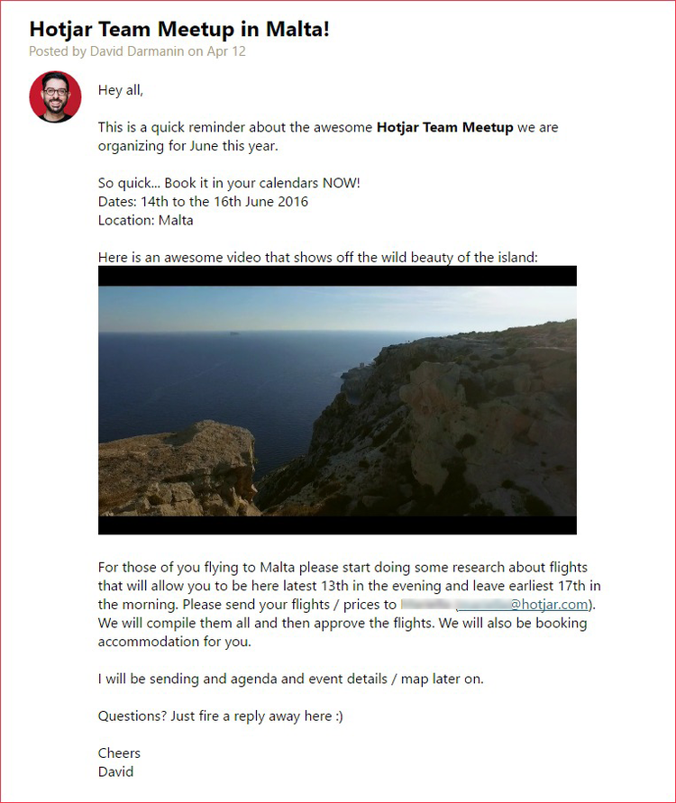 screenshot of a Hotjar email