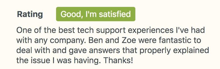 screenshot of Hotjar customer satisfaction survey response