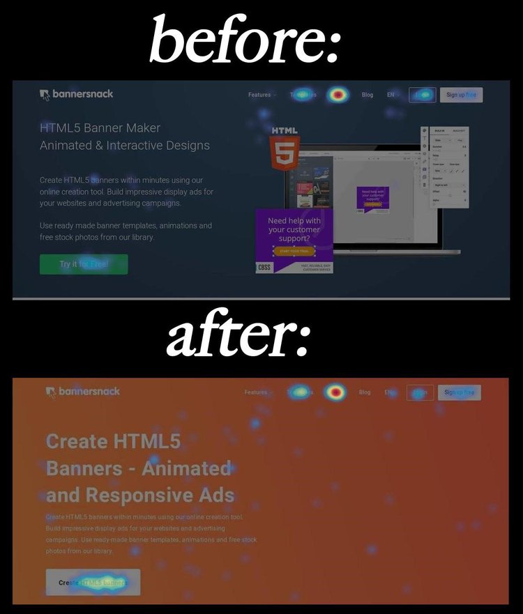 screenshot of bannersnack's homepage heatmaps
