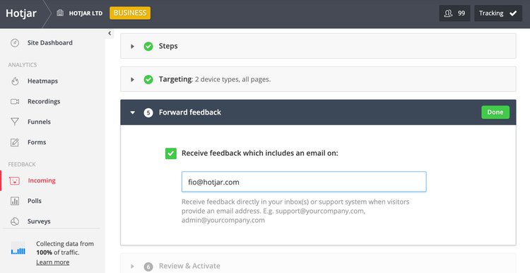 Forward Incoming Feedback replies to a support email