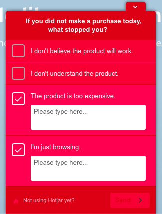 hotjar homepage survey example