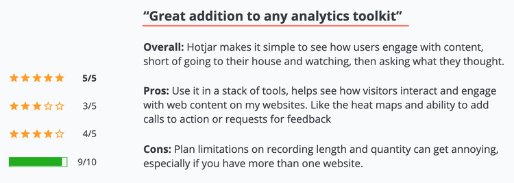 screenshot of a Hotjar customer review