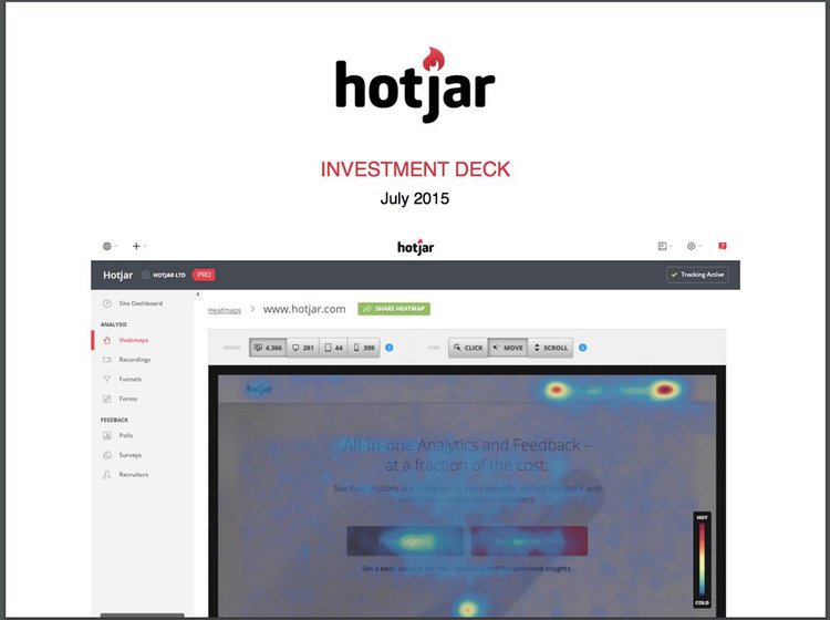 screenshot of Hotjar's pitch deck cover