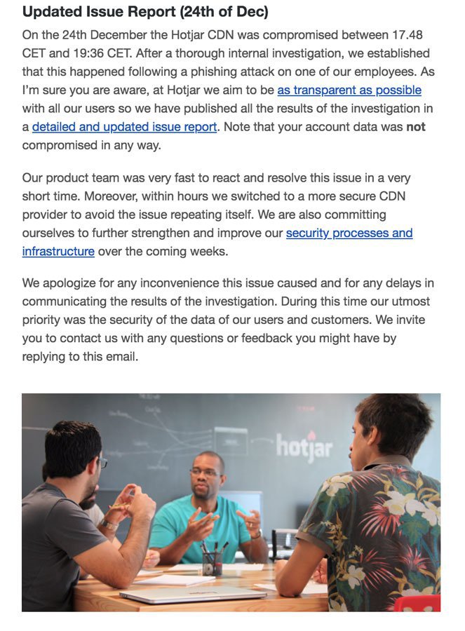 screenshot of a Hotjar email
