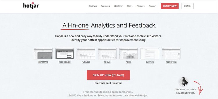 screenshot of Hotjar's 2015 homepage