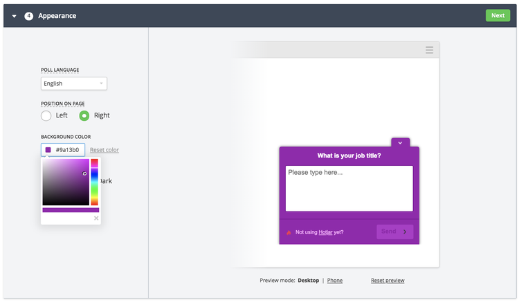 step 5 to create a new Hotjar poll