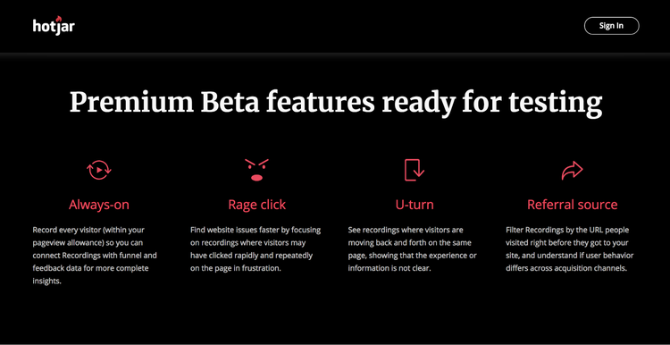 screenshot of Hotjar's website