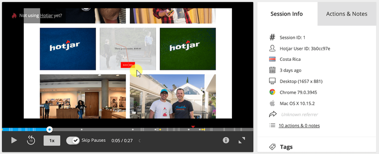 hotjar recording dashboard