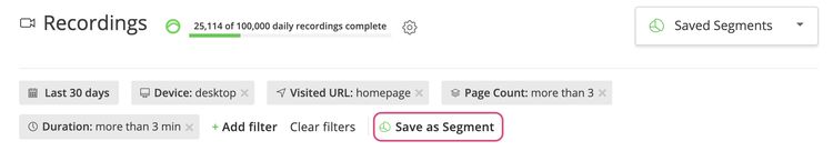 save hotjar recordings as segments