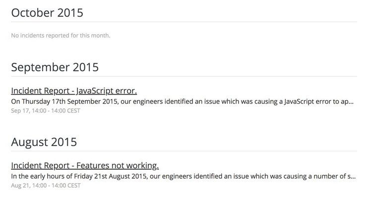 screenshot of Hotjar's incidence status page