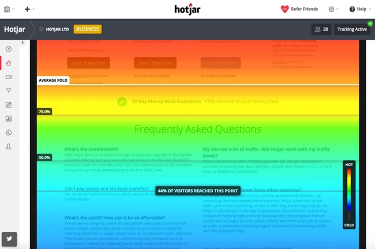 screenshot of a Hotjar heatmap