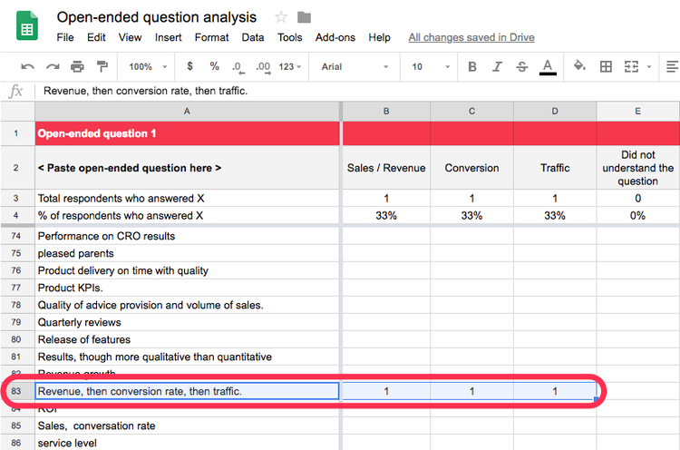 Analyze open ended answers with hotjars template