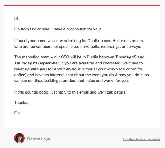 screenshot of a Hotjar email message