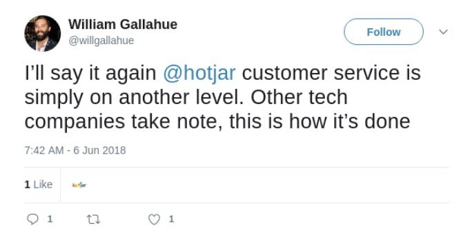 screenshot of Hotjar customer satisfaction survey response