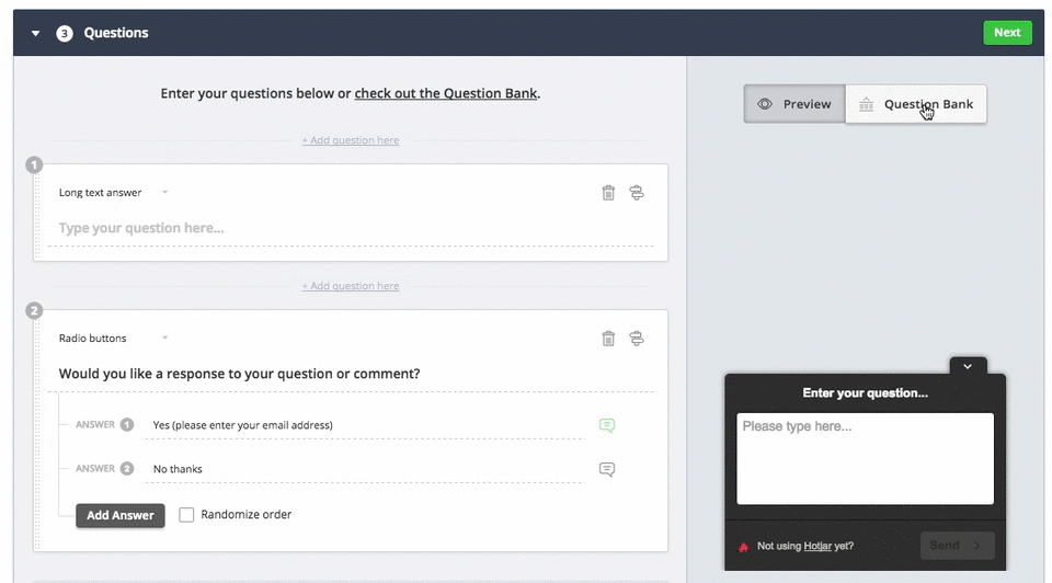 customize poll questions with hotjar